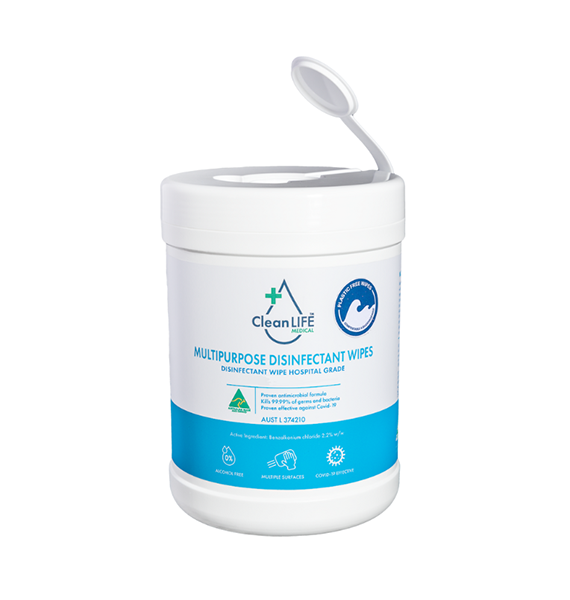 CleanLIFE Multipurpose Disinfectant And Detergent Wipes Canister