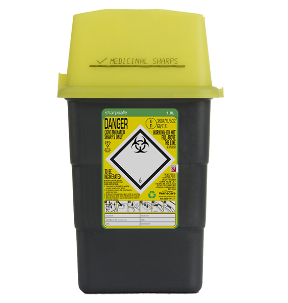 Sharpsafe® 1.8 Litre Yellow Lid Recycled Polymer Container