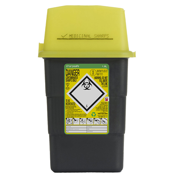 Sharpsafe® 1.8 Litre Yellow Lid Recycled Polymer Container