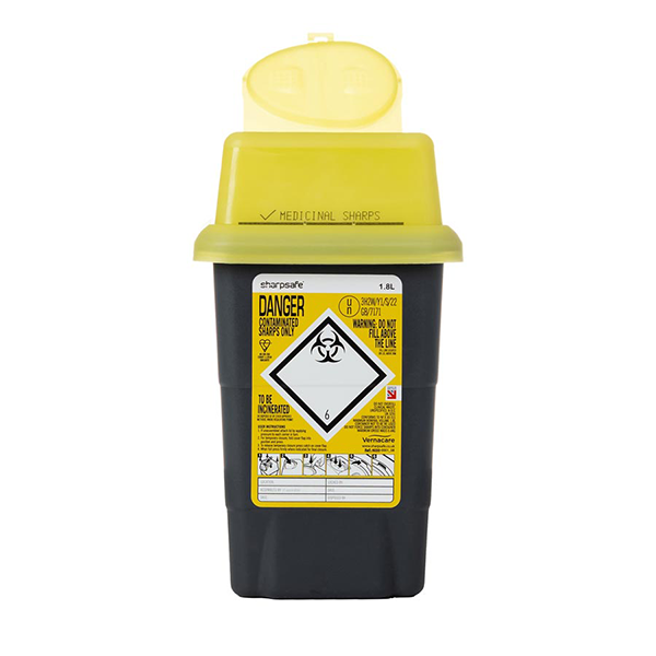 Sharpsafe® 1.8 Litre Yellow Lid Recycled Polymer Container