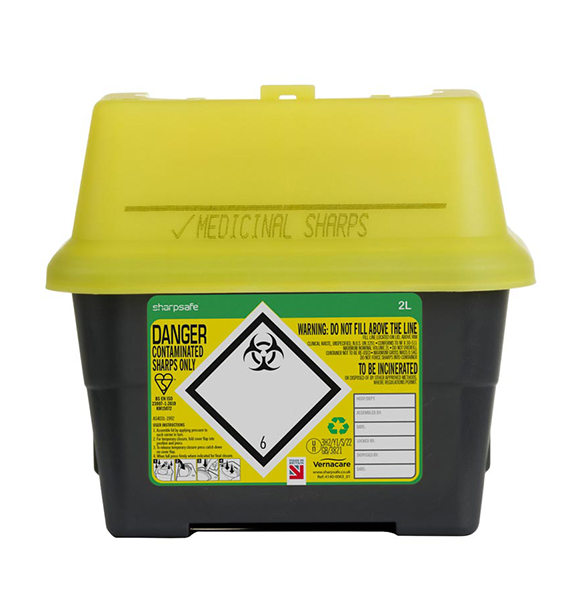 Sharpsafe® 2 Litre Yellow Lid Recycled Polymer Container