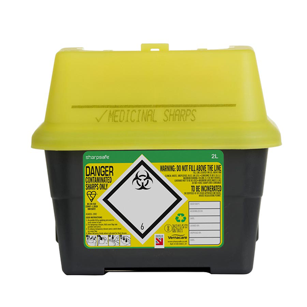 Sharpsafe® 2 Litre Yellow Lid Recycled Polymer Container