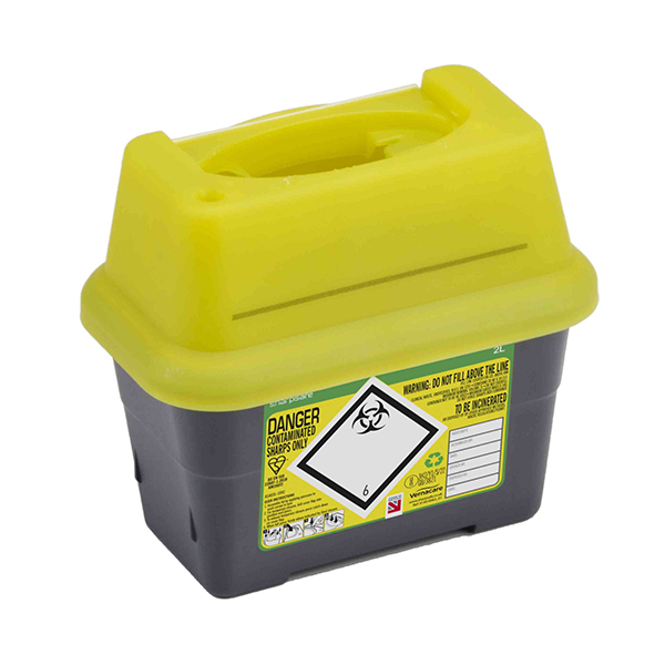 Sharpsafe® 2 Litre Yellow Lid Recycled Polymer Container