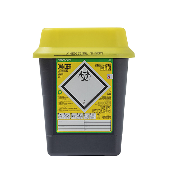 Sharpsafe® 5 Litre Yellow Lid Recycled Polymer Container