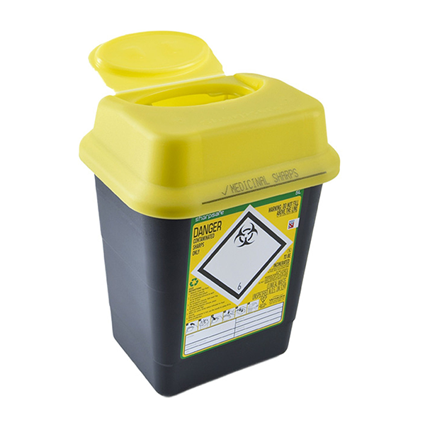 Sharpsafe® 5 Litre Yellow Lid Recycled Polymer Container