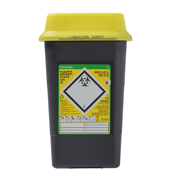 Sharpsafe® 7 Litre Yellow Lid Recycled Polymer Container